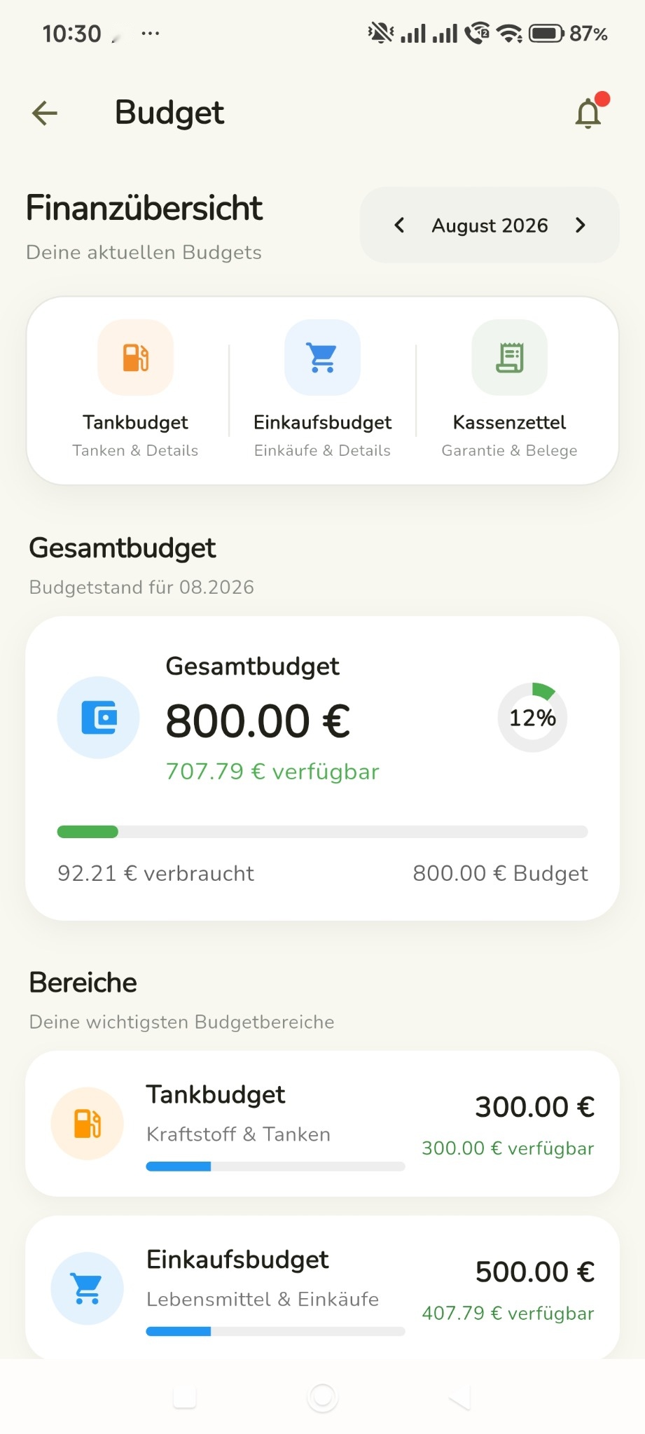 Crenta Startseite in der App